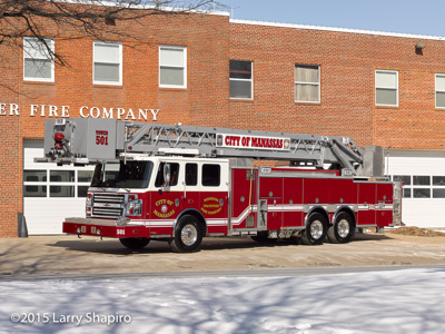 Manassas FD Tower 501 2013 Rosenbauer Commander 100' Cobra tower ladder fire truck shapirophotography.netLarry Shapiro photographer